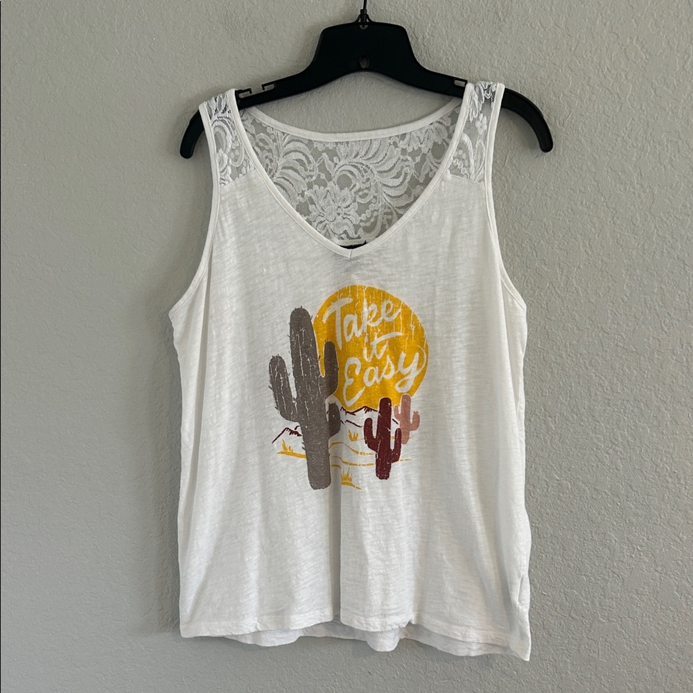 Torrid White Lace Graphic Tank Top